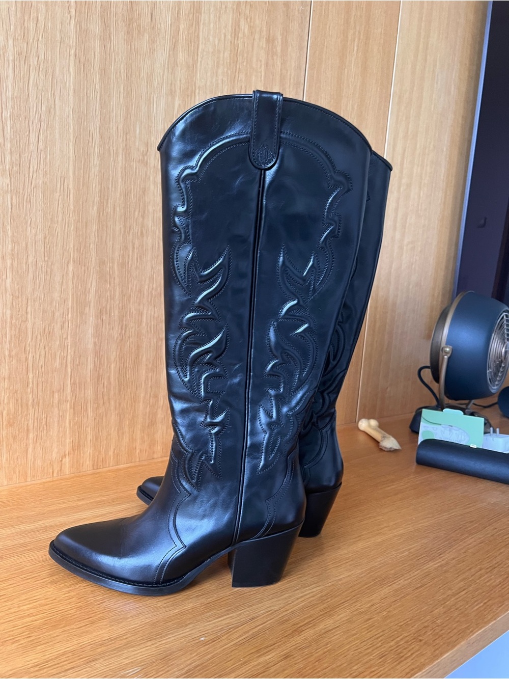 Maje Black Leather Knee-High Western Boots - Picture 4 of 7